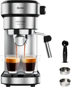 Cecotec Cafelizzia 790 Steel Tamp Cafetera Expresso - 1350W - Presion 20Bar - Deposito de 1.2L - Thermoblock - Acero Inoxidable - Apagado Automatico - Vaporizador - Control Pid - Color Negro y Acero