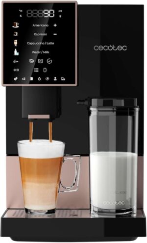 Cecotec Cremmaet Compactccino Black Rose Cafetera Expresso - Presion 19Bar - Deposito de 1.1L - Control Pid - Molinillo Integrado - Tanque de Leche de 400ml - Limpieza Automatica - Color Negro