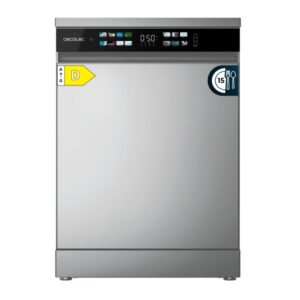 Cecotec Bolero Aguazero 6210 Inox D Lavavajillas de 60cm - 15 Cubiertos - Temperatura Regulable - Seguro Infantil - Pantalla XXL - 8 Programas - Inicio Programable - Funcion Media Carga - Color Acero