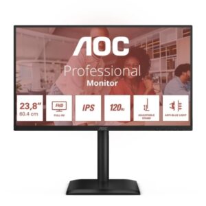 AOC Monitor 23.8" LED IPS FullHD 120Hz - Respuesta 4ms - Ajustable en Altura, Giratorio e Inclinable  - Altavoces 4W - USB, HDMI, DisplayPort, VGA, Audio - VESA 100x100