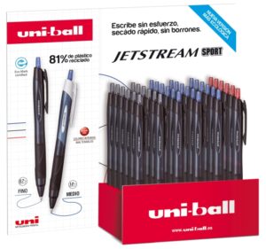 Uni-ball SXN-157E JetStream Sport Expositor de 36 Boligrafos Retractiles - Punta de Bola 0.7mm - Tinta Pigmentada Resistente al Agua y Luz - Secado Instantaneo - Colores Surtidos
