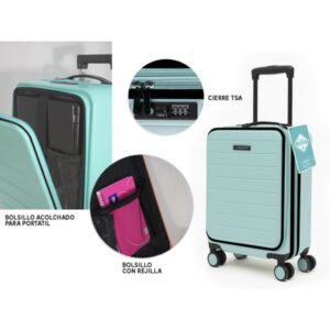 Lagart Maleta Trolley Pocket de Cabina Rigida 20” 55x34x20cm - Compartimento Frontal Acolchado para Portatil - Cierre TSA - Ruedas Dobles 360º - Color Turquesa Pastel