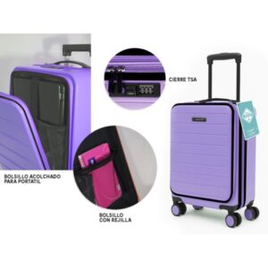 Lagart Maleta Trolley Pocket de Cabina Rigida 20” 55x34x20cm - Compartimento Frontal Acolchado para Portatil - Cierre TSA - Ruedas Dobles 360º - Color Lila Pastel