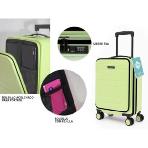 Lagart Maleta Trolley Pocket de Cabina Rigida 20” 55x34x20cm - Compartimento Frontal Acolchado para Portatil - Cierre TSA - Ruedas Dobles 360º - Color Verde Pastel