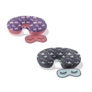 Lagart Almohada Cervical de Viaje + Antifaz - Material Spandex + Foam - Funda Lavable - 2 Diseños Surtidos