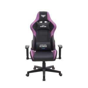 Cromad Serie Demon Lord Silla Gaming - Estructura Robusta - Piel Sintetica de Alta Calidad - Altura Regulable con Piston de Gas Clase 2 - Respaldo Reclinable - Cojin Lumbar y Cervical - Reposabrazos Regulables - Color Negro/Violeta