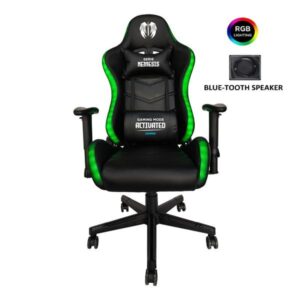 Cromad Serie Nemesis Silla Gaming RGB - Estructura Robusta - Piel Sintetica de Alta Calidad - Altura Regulable con Piston de Gas Clase 2 - Respaldo Reclinable - Cojin Lumbar y Cervical - Reposabrazos Regulables - Altavoces Bluetooth - Color Negro