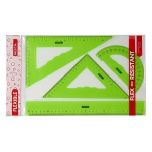Safta Pack de 4 Reglas - Regla de 30cm - Escuadra de 25cm - Cartabon de 25cm - Semicirculo Transportador de Angulos - Colores Surtidos