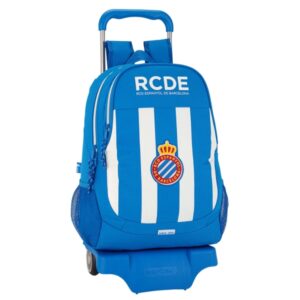 Safta RCD Espanyol Mochila con Carro - Portabotellas - Dos Compartimentos - Tirador Doble - Hombreras y Espalda Acolchadas - Asa Superior - Mochila Extraible - 320x160x440mm - Color Azul y Blanco