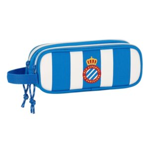 Safta RCD Espanyol Portatodo - 2 Compartimentos con Cremalleras - Asa Lateral - 1L - 210x60x80mm - Color Azul y Blanco