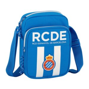 Safta RCD Espanyol Bandolera - Cremallera - Bolsillo Frontal - Bandolera Ajustable - Compartimento Trasero con Velcro - 2L - 160x60x220mm - Color Azul y Blanco