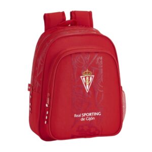 Safta Real Sporting de Gijon Corporativa Mochila Infantil - Adaptable a Carro - Portabotellas - Hombreras Acolchadas - Bolsillo Frontal - Asa Superior de Transporte - 9L - 270x100x330mm - Color Rojo