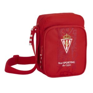 Safta Real Sporting de Gijon Corporativa Bandolera - Cremallera - Bolsillo Frontal - Bandolera Ajustable - Compartimento Trasero con Velcro - 2L - 160x60x220mm - Color Rojo