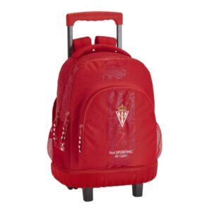 Safta Real Sporting de Gijon Corporativa Mochila con Carro - 2 Compartimentos - Bolsillo Frontal - Portabotellas - Acolchado - Base Reforzada - 44L - 320x210x450mm - Color Rojo