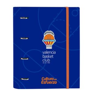 Safta Valencia Basket Carpeta con 4 Anillas 30mm - Tapas Duras Forradas - Recambio 100 Hojas - Cuadriculas 5x5mm - Cierre Elastico - Incluye Separadores - 270x35x320mm - Color Azul Oscuro