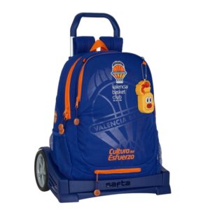 Safta Valencia Basket Mochila con Carro - Portabotellas - Dos Compartimentos - Tirador Doble - Hombreras y Espalda Acolchadas - Asa Superior - Mochila Extraible - 320x160x440mm - Color Azul Oscuro