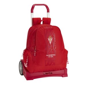 Safta Real Sporting de Gijon Corporativa Mochila con Carro - Cremallera - Hombreras Acolchadas - Tirador Doble - Mochila Extraible - Ruedas Antivibracion - 320x170x430mm - Color Rojo