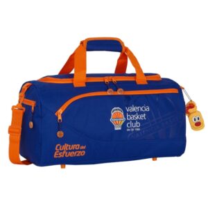 Safta Valencia Basket Bolsa de Deporte - Bandolera Ajustable - Tirador Doble - Bolsillo Frontal - Bolsillos Laterales - Fondo Semirigido - Tacos en Base - 500x250x250mm - Color Azul Oscuro