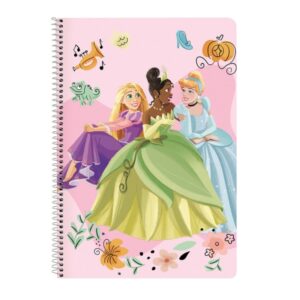 Safta Princesas Disney Magical Cuaderno Espiral - 80 Hojas Cuadriculadas 4x4mm - Tapas Duras Glasofonadas - 80g/m2 - Espiral Metalico - Formato Folio - Margen Lateral - 215x10x310mm - Color Rosa