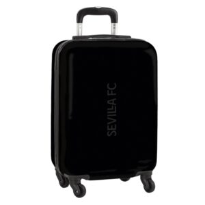 Safta Sevilla FC Teen Maleta Trolley de Cabina 20” - Cierre con Candado - Bolsillo de Red - Cintas con PVC - Ruedas 360º - Asa Flexible PVC - Mango Extensible - 40.1L - 345x200x550mm - Color Negro