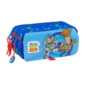 Safta Toy Story Good Vibes Portatodo - 3 Compartimentos con Cremalleras - Bolsillo Frontal - Cinta Adaptable - 1.72L - 215x80x100mm - Color Azul