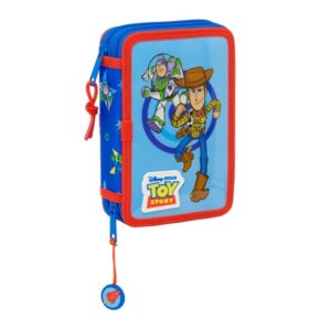 Safta Toy Story Good Vibes Plumier de 2 Pisos - 29 Piezas - 1L - Goma - Lapiz - Boligrafos - Sacapuntas - 10 Colores - 14 Rotuladores - 125x40x195mm - Color Azul