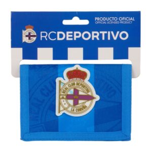 Safta Real Deportivo de la Coruña Billetera - Cierre con Velcro - Compartimentos Internos - Bolsillo para Monedas - Cabecera para Colgar - 125x10x95mm - Color Azul