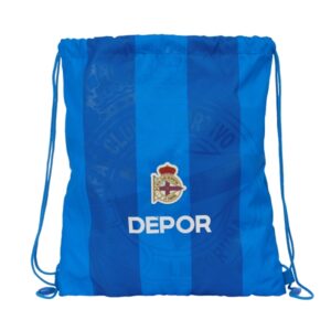 Safta Real Deportivo de la Coruña Saco Plano - Bolsillo Interior con Cremallera - Cierre con Cordones - 5L - 350x10x400mm - Color Azul