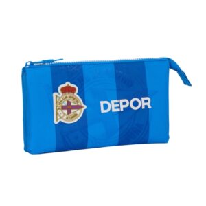 Safta Real Deportivo de la Coruña Portatodo - 3 Compartimentos con Cremalleras - Bolsillo Interior - 0.6L - 220x30x120mm - Color Azul