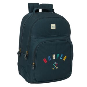 Safta Harper and Neyer Mochila con 2 Compartimentos - Antirozaduras - Adaptable a Carro - Bolsillo Frontal - Portabotellas - Tirador Doble - Hombreras Ergonomicas - 320x150x420mm - Color Azul Marino