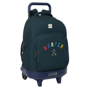 Safta Harper and Neyer Mochila con Carro - Extraible - Bolsillo Frontal - Portabotellas - Tirador Doble - Hombreras Acolchadas - Tarjeta ID - Bandeja PVC - 33L - 330x220x450mm - Color Azul Marino