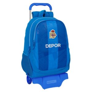 Safta Real Deportivo de la Coruña Mochila con Carro - Portabotellas - 2 Compartimentos - Hombreras y Espalda Acolchadas - Asa Superior - Mochila Extraible - 320x160x440mm - Color Azul