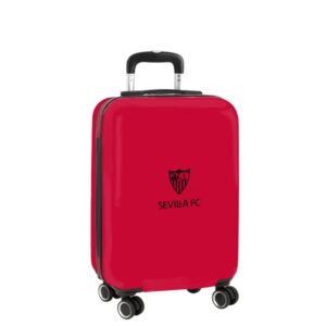 Safta Sevilla FC Maleta Trolley de Cabina 20” - Cierre con Candado - Interior Forrado y Bolsillos - Cintas con Cierre PVC - Ruedas Giratorias - Ajustable - 40.10L - 345x200x550mm - Color Rojo