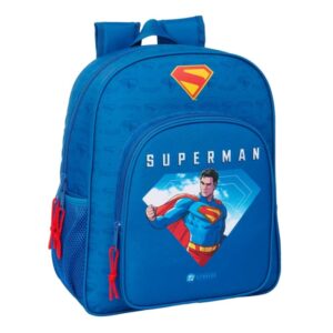Safta Superman Mochila - Adaptable a Carro - Bolsillos Laterales - Doble Tirador - Ergonomia Acolchada - Bolsillo Frontal - Asa de Mano - 15L - 320x120x380mm - Color Azul Oscuro