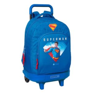 Safta Superman Mochila con Carro - Extraible - Portabotellas - Tirador Doble - Hombreras Acolchadas - Asa Acolchada - Tarjeta ID - Bandeja Interior de PVC - 33L - 330x220x450mm - Color Azul Oscuro