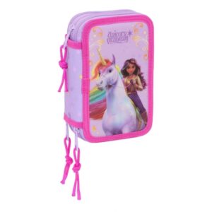 Safta Unicorn Academy Plumier de 3 Pisos - 37 Piezas - 1.3L - Goma - Lapiz - Boligrafos - Sacapuntas - Reglas - 16 Colores - 14 Rotuladores - 125x55x195mm - Color Rosa