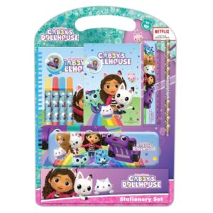 Safta Gabby's Dollhouse Confetti Pack Escolar con Plumier Metalico - Lapiz - 4 Rotuladores - Regla 15cm - Sacapuntas - Goma - Libreta A4 - Bloc de Notas A6 - 270x30x375mm - Color Rosa