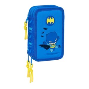 Safta Batman Preescolar Plumier de 3 Pisos - 37 Piezas - 1.3L - Goma - Lapiz - Boligrafos - Sacapuntas - Reglas - 16 Colores - 14 Rotuladores - 125x55x195mm - Color Azul