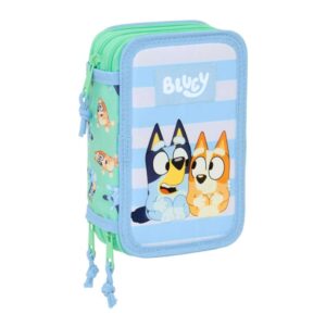 Safta Bluey Sisters Plumier de 3 Pisos - 37 Piezas - 1.3L - Goma - Lapiz - Boligrafos - Sacapuntas - Reglas - 16 Colores - 14 Rotuladores - 125x55x195mm - Color Azul
