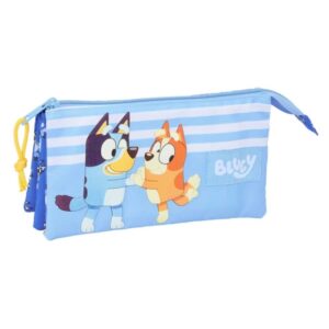 Safta Bluey Let'S Play Portatodo - 3 Compartimentos con Cremalleras - Bolsillo Interior - 0.6L - 220x30x120mm - Color Azul
