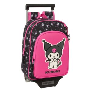 Safta Kuromi Mochila con Carro - Portabotellas - Hombreras Acolchadas - Bolsillo Frontal - Asa Superior - Mochila Extraible - Material Resistente - 10L - 60x110x340mm - Color Negro y Rosa