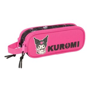 Safta Kuromi Portatodo - 2 Compartimentos con Cremalleras - Asa Lateral - 1L - 210x60x80mm - Color Negro y Rosa