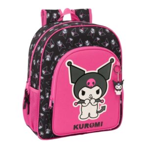 Safta Kuromi Mochila - Adaptable a Carro - Bolsillos Laterales - Doble Tirador - Hombreras Acolchadas - Bolsillo Frontal - Asa de Mano - 15L - 320x120x380mm - Color Negro y Rosa