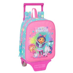 Safta Gabby's Dollhouse Confetti Mochila con Carro - Tarjeta ID - Asa Superior - Mochila Extraible - Resistente en Materiales - 6L - Carro de PP - Carro en PVC - 220x100x270mm - Color Rosa