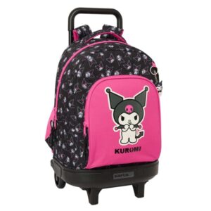 Safta Kuromi Mochila con Carro - Extraible - Bolsillo Frontal - Portabotellas - Tirador Doble - Asa y Hombreras Acolchadas - Tarjeta ID - Base Reforzada - 33L - 330x220x450mm - Color Negro y Rosa
