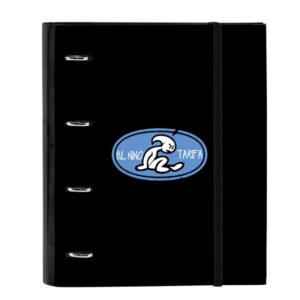 Safta el Niño Roller Carpeta con 4 Anillas 35mm - Tapas Duras Forradas - Recambio 100 Hojas - Cuadriculas 5x5mm - Gramaje 80g/m2 - Separadores - 270x35x320mm - Color Negro