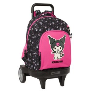 Safta Kuromi Mochila con Carro - Extraible - Bolsillo Frontal - Portabotellas - Tirador Doble - Hombreras Acolchadas - Tarjeta ID - Ruedas Antivibracion - 330x220x450mm - Color Negro y Rosa