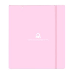 Safta Benetton Unique Carpeta con 4 Anillas 35mm - Tapas de PP Foam - Recambio 100 Hojas - Cierre Elastico - Ranura para Boligrafo - Separadores Internos - 270x40x320mm - Color Rosa