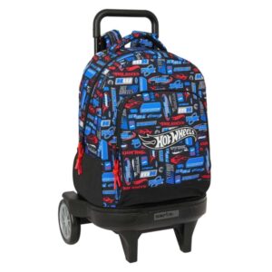Safta Hot Wheels Mochila con Carro - Extraible - Bolsillo Frontal - Ruedas Antivibracion - Espalda y Asa Acolchada - Tarjeta ID - Bandeja PVC Interior - Base Reforzada - 330x220x450mm - Color Azul