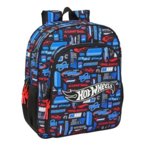 Safta Hot Wheels Mochila - Adaptable a Carro - Portabotellas - Doble Tirador en Cremallera - Hombreras Acolchadas Ergonomicas - Asa de Mano Superior - 15L - 320x120x380mm - Color Azul